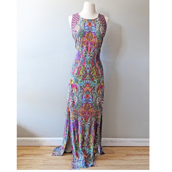 Suite 7 Dresses & Skirts - Plus Size Suite 7 Rainbow Paisley Print Maxi Dress with Slits
